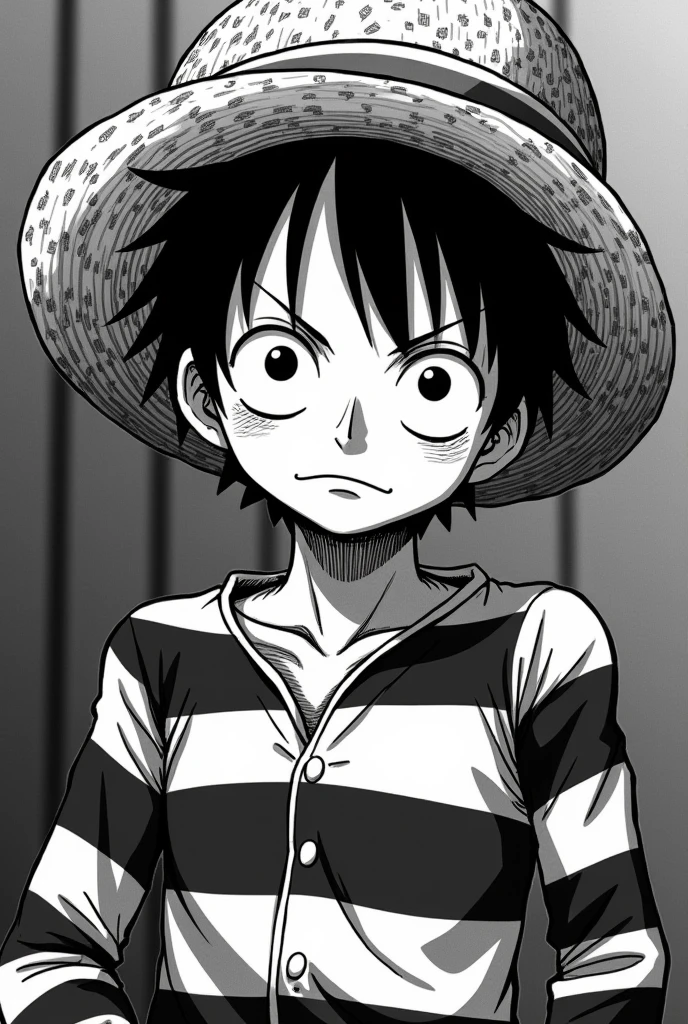 Monkey D. Luffy in prison uniform black and white striped long sleeves Original anime One Piece