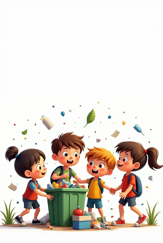 White background with images of children collecting community waste