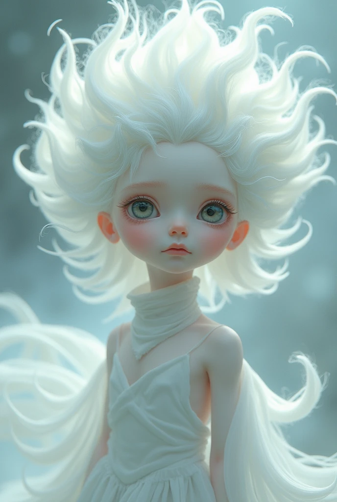 Delicate albino with big White hair and white eyebrows ,