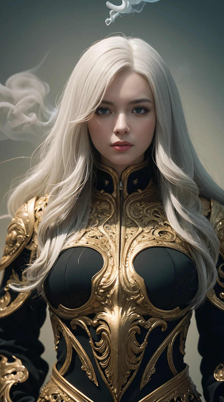 poRtRait, Beautiful woman, wHite HaiR, oRnate dRess, (long HaiR in waves like smoke):0.85 , confident expRession, detailed, 16K, sf, intRicate aRtwoRk masteRpiece, Unlucky, matte painting movie posteR, golden Ratio, tRending on cgsociety, intRicate, amazing, tRending on aRtstation, By Artgerm, H. R. Giger and Beksinski, HigHly detailed, vibRant, pRoduction cinematic cHaRacteR RendeR, ultRa HigH quality model:1