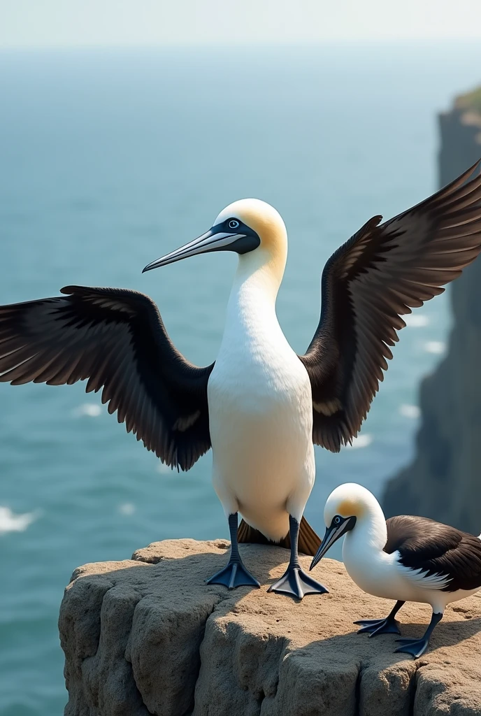 1 male gannet dancing attracting a female