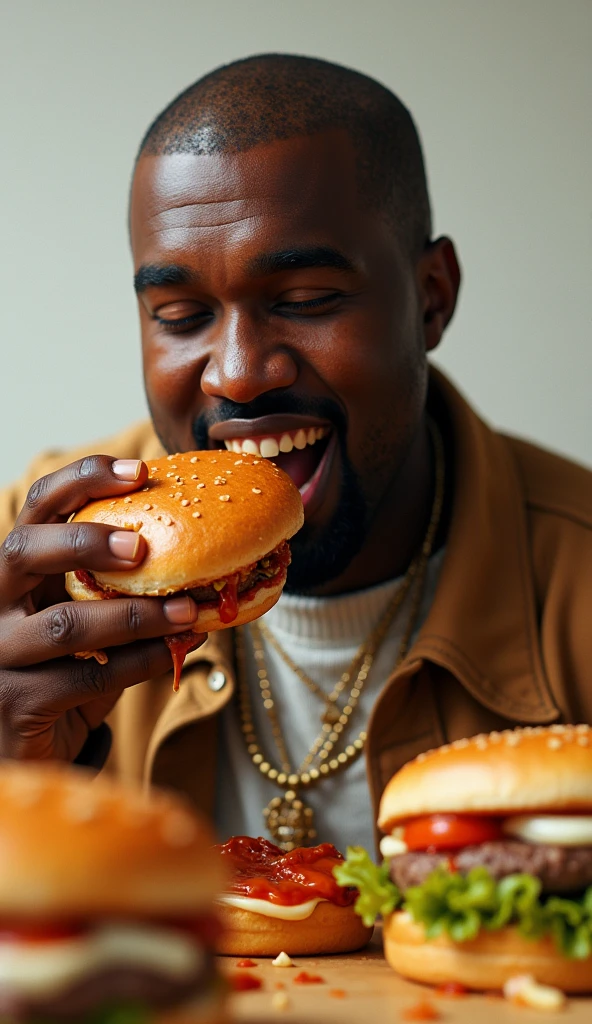 Kanye West eating hamburgers messy