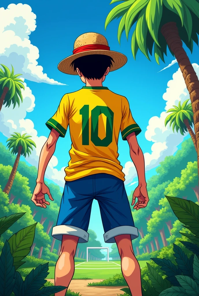 Luffy with Brazil's number 10 shirt on his back