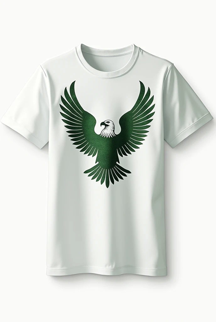 I want you to create a “collarless t-shirt” in “white and green” and with an “eagle” on it.
