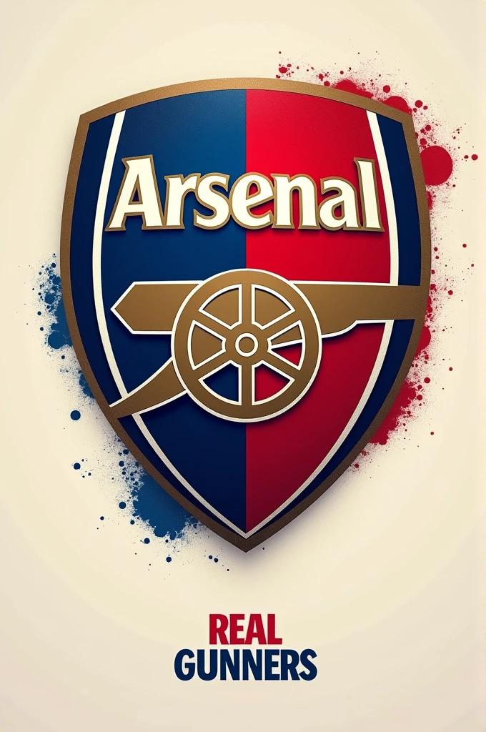 Create an image between the Arsenal Football Club shield and the national flag of the Central American country of Costa Rica that says REAL GUNERS at the bottom