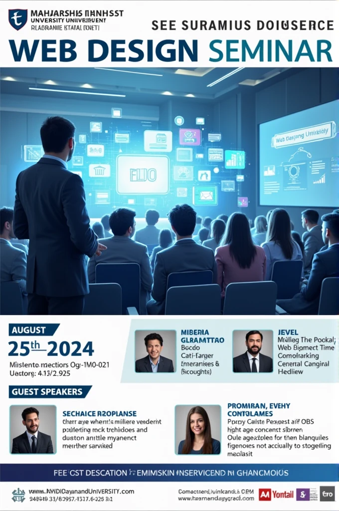 Create a poster of conducting seminar of web designing in Maharshi Dayanand University on dated 25 August 2024