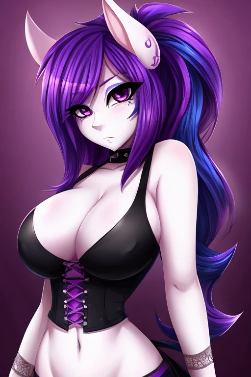 Flurry heart, busty, small waist, emo, blue and purple hair