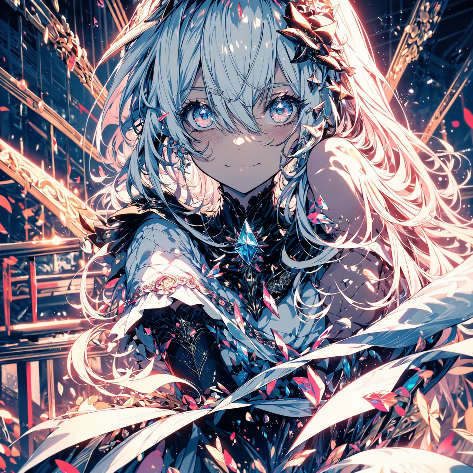 {best quality}, {{masterpiece}}, {highres}, extremely detailed girl, solo, sharp focus, {{{{{{{{white background}}}}}}}}, {{{character{{{1 girl}}}}}}, solo, standing, light smile, closed mouth, beautiful detailed eyes, {{{{{sharp focus}}}}}, {{{{{masterpiece character design reference sheet}}}}},ahoge, amco, blunt bangs, blush, bridal_gauntlets, capelet, closed_mouth, detached sleeves, earrings, black capelet, {{{white hair}}}, hair ornament, highres, jewelry, looking at viewer, very long hair, simple background, solo, {{{{{full body}}}}}, red eyes, white background, crystal eyes, {{{gold trim}}}, {{{very black skin}}}, small breast, short skirt, final fantasy xiv, legs focus