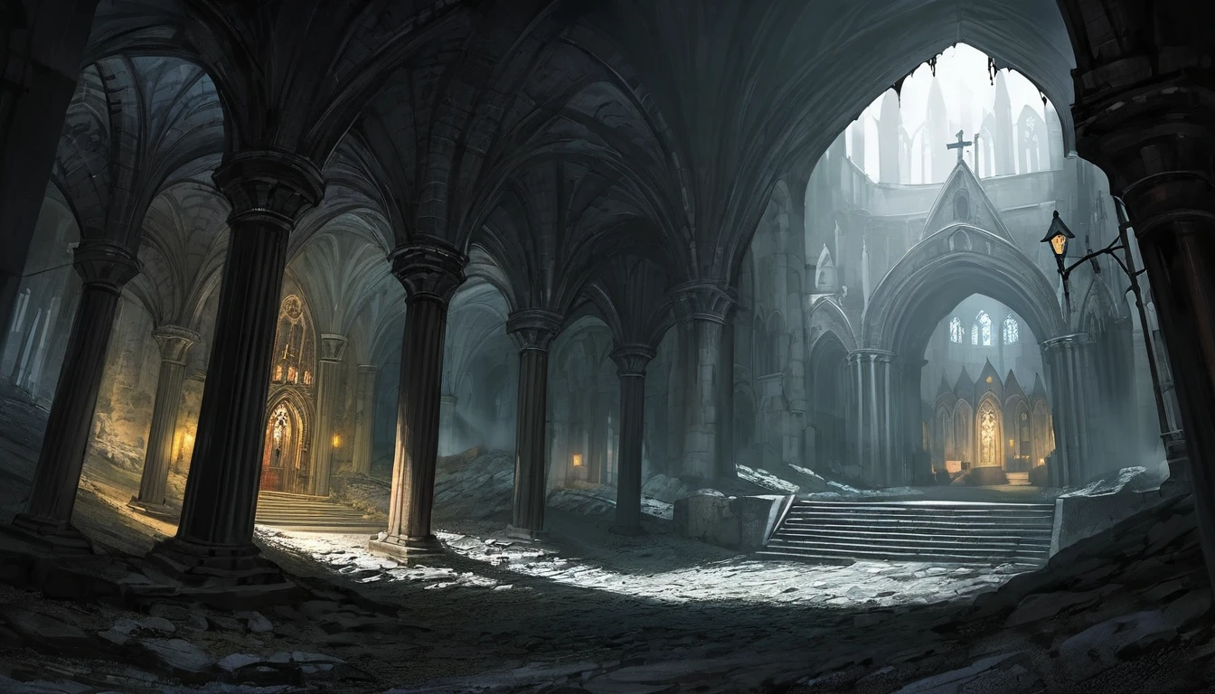 underground cave, Gothic church, underground ancient city.