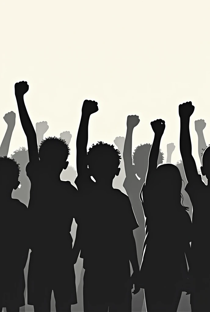 A t-shirt design featuring the silhouette of children with their fists raised, with the anti-racist idea