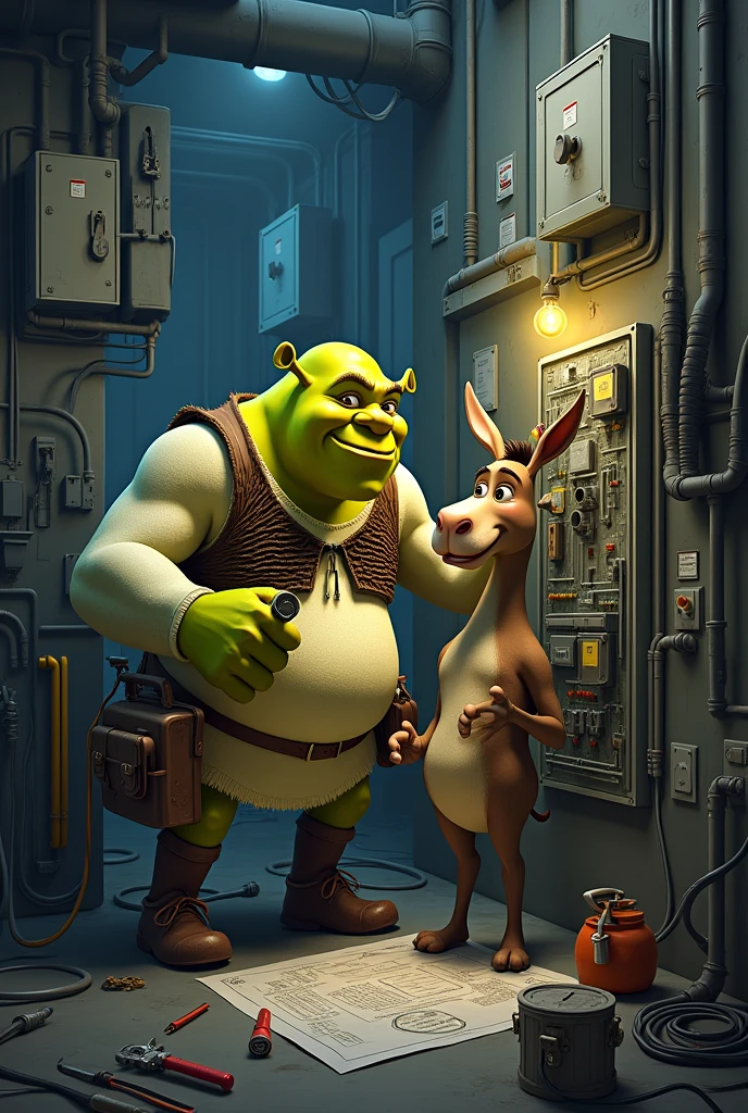 Shrek and Donkey Electrical Technician