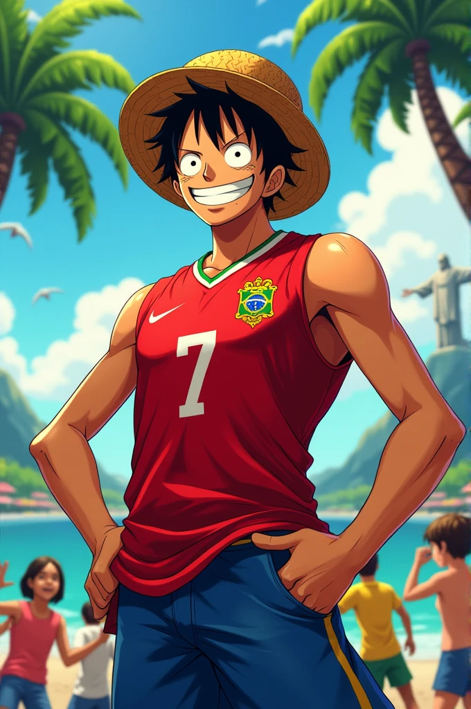 Luffy with Brazil's number 7 shirt on his back