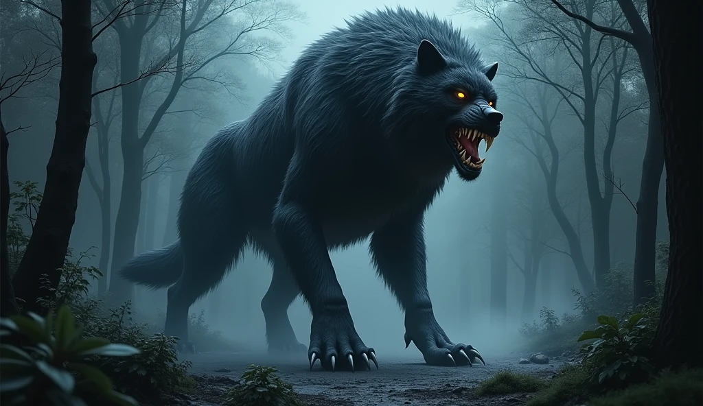 werewolf gigantic black humanoid wolf.