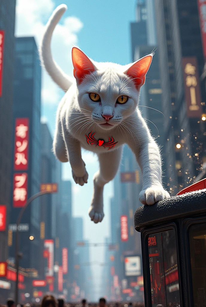 White Spiderman cat come in the city