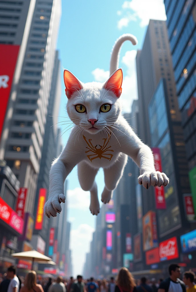 White Spiderman cat come in the city