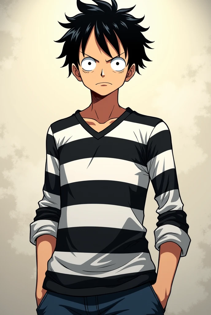 Monkey D. Luffy in prison uniform long sleeve black and white stripes front and back Original anime One Piece