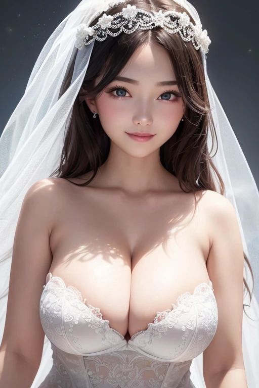 20-year-old Nordic beauty、(Big Tits、Big cleavage)、Super beautiful CG、Highest quality、Upper body only、Ultra high definition、breast enhancement、Wedding dress、smile