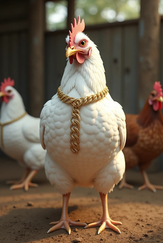 A white hen in poultry with Big Golden chain