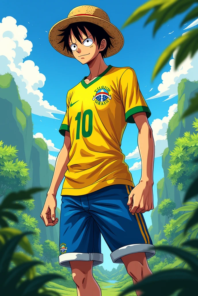 Luffy with Brazil's number 10 shirt on his back