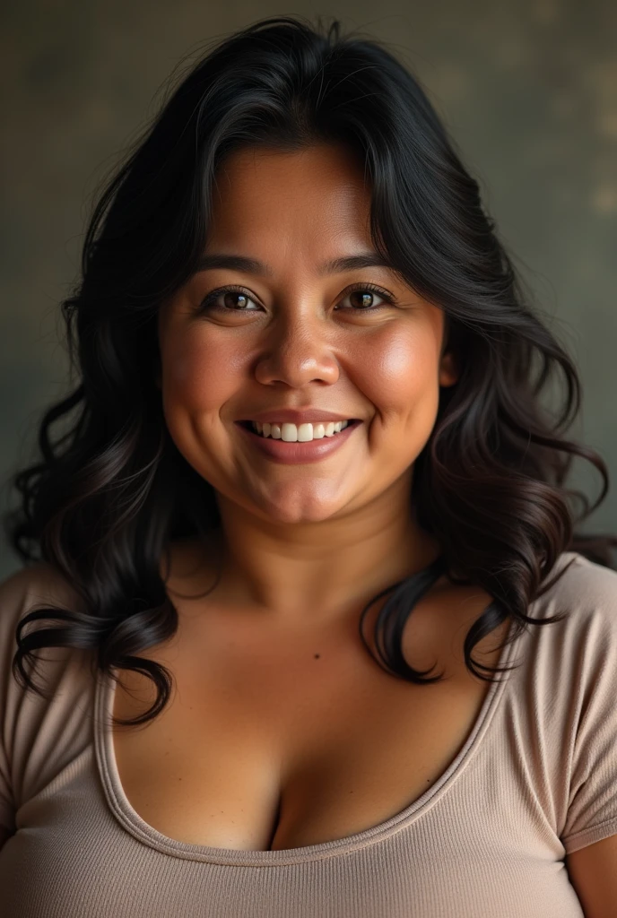 Make a picture of a realistic chubby Colombian woman