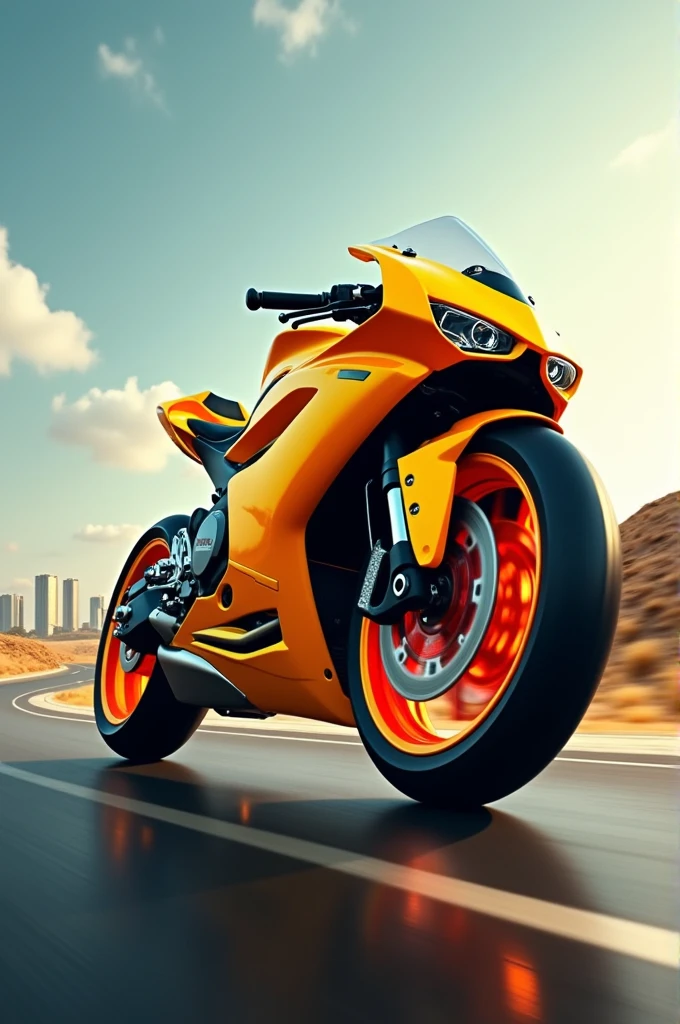 Create a motorcycle image in lemon yellow with orange