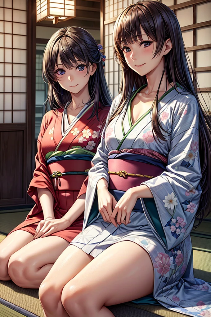 (Masterpiece:1.5, Highest quality, Realistic:1.2), Beautiful illustrations, (Natural Side Lighting, Cinema Lighting), , View your viewers, 1 person, Japanese, Beautiful adult woman:24-years-old, Perfect Face, Cute and symmetrical face, Glowing Skin, (Long Hair:1.5, Straight hair:1.4, Light brown hair), Blunt bangs, Swept-apart bangs, Big eyes, Droopy eyes, Purple eyes, Long eyelashes, (Medium chest), thin, Beautiful Hair, Beautiful Face, Beautiful attention to detail, Beautiful clavicle, Beautiful body,Beautiful thighs, Beautiful feet, Beautiful fingers, ((kimono:Threads and Japanese patterns)), smile,, Beautiful views, evening, (Kyoto:field),, Are standing, (かわいらしいsmile, Upward glance),