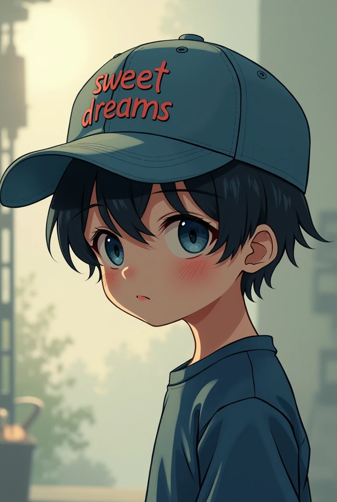 A boy wearing a baseball cap with the wird''sweet dreams,lofi art style,discover profile picture,lofi hip hop,lofi art,art styleunknown,fanart'',lofi asthitec,lofi portrait,lofi vibe, 2 d anime style,anime art style,lofi feel,anime asthitec,unkonwn artstyle,lofi,anime boy,anime style art,2022 anime style, 2 0 2 2 anime style,webtoon