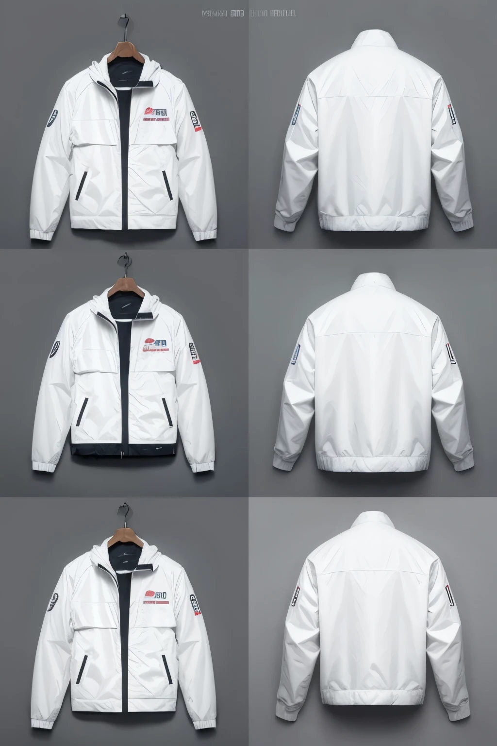 a white plain windbreaker jacket without hood, back view, blank design template, classic design, mockup template, high quality, realistic, detailed, clean, minimalist, plain background, high resolution, 8k, photo-realistic