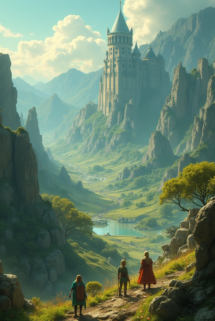 Epic crossover of Zelda and Dragon Quest paysage in a fantasy land