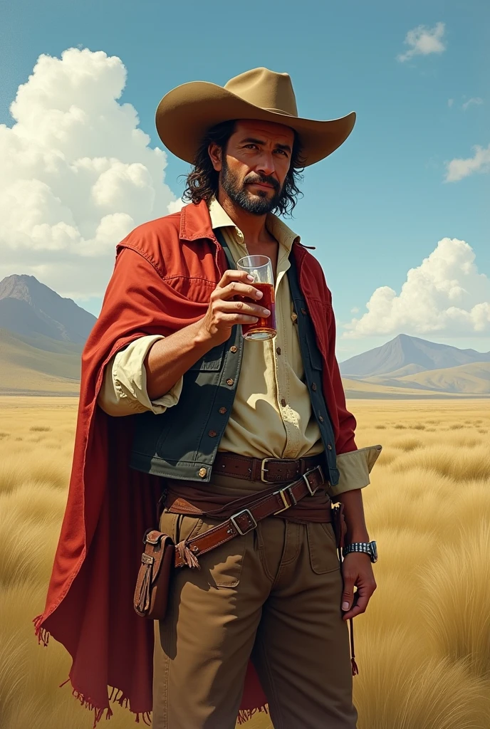 A gaucho drinking a drink that is not chimarrão 