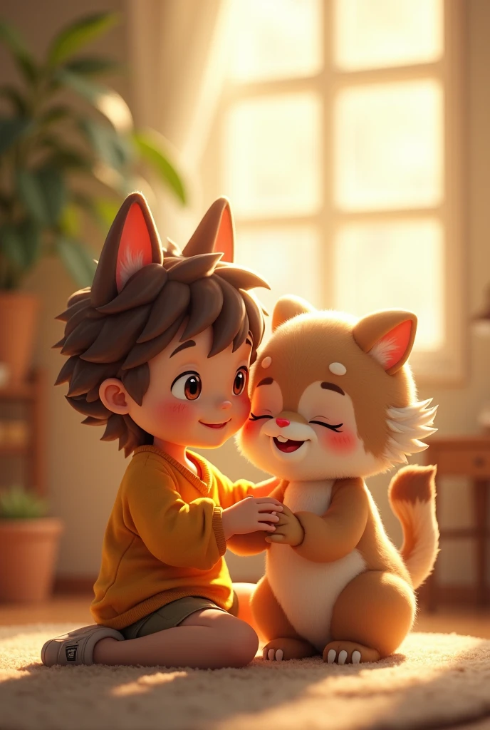 A cute beast girl with her human big brother