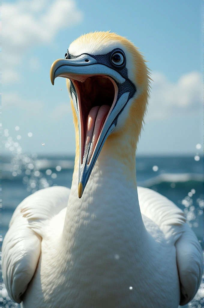 A gannet opening its mouth