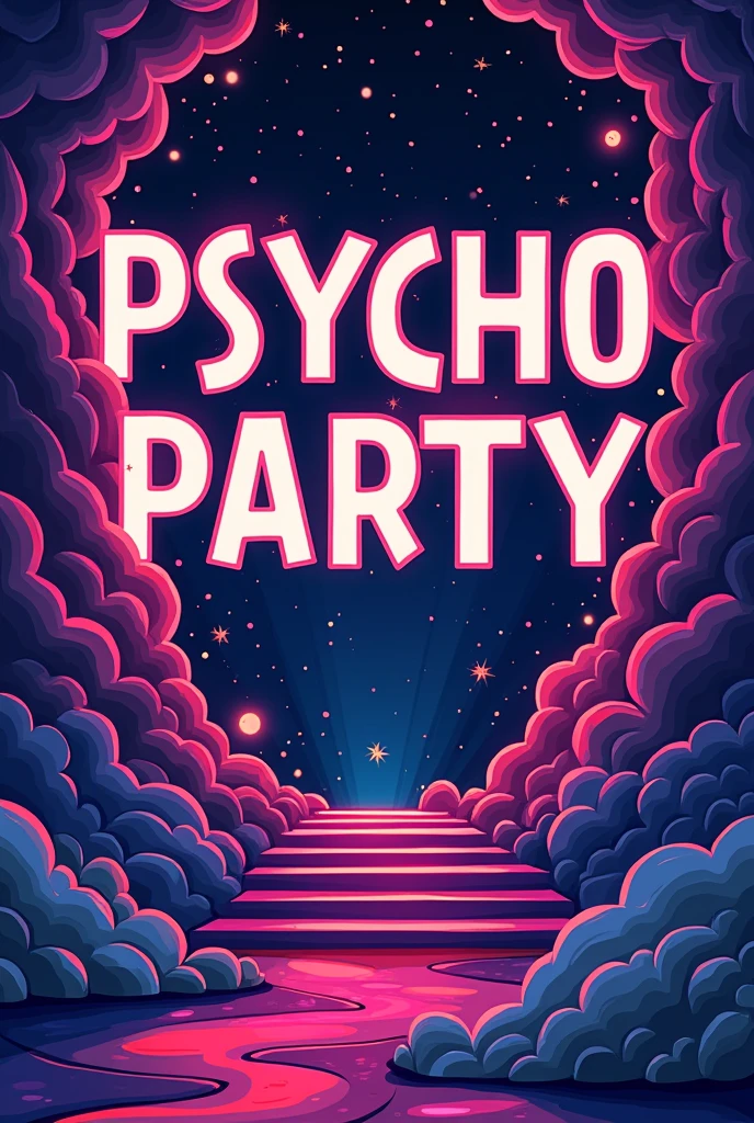 party poster, club, psychology, university, psycho party, poster, bright colors, 90s 00s music, university poster, brain, wuppertal, wuppertal uni, psycho, lots of free space for text, without a person, vector, vector style, minimalism, text psycho party in the center, below is a club, further is a place to add text. bright spots