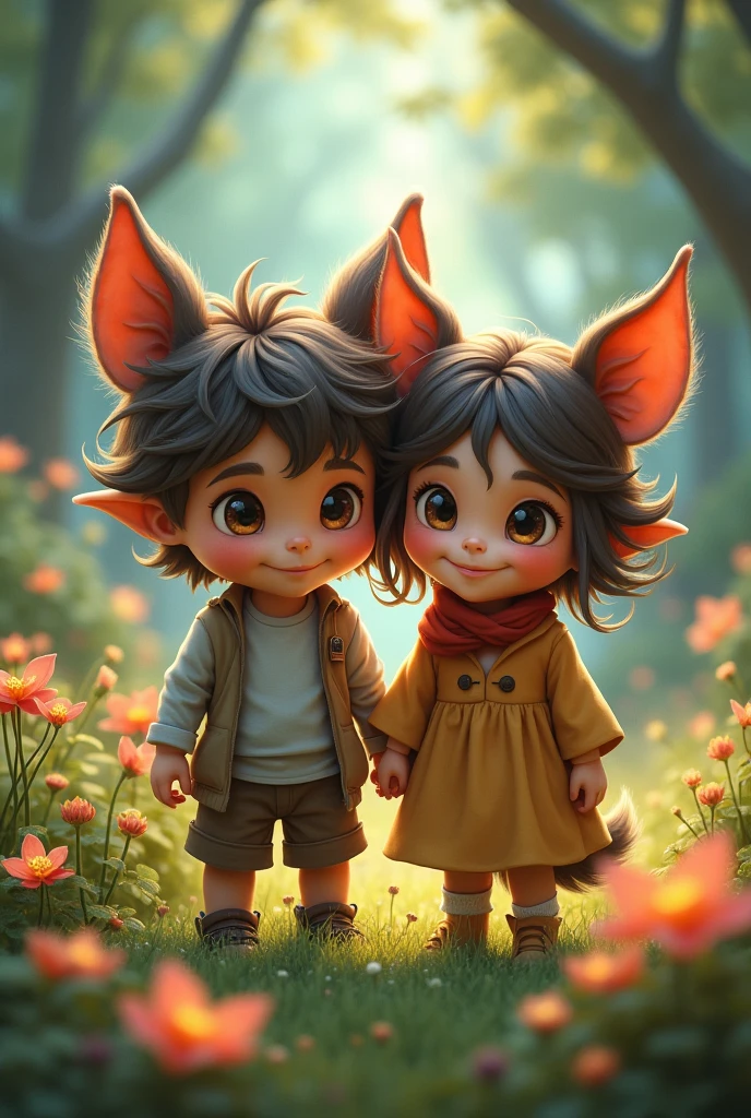 a human boy with his little sister who is beast girl very cute 