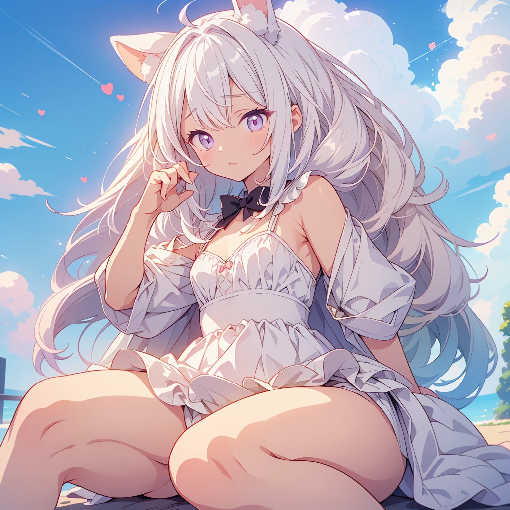 A cute little guy wearing a rabbit costume、fluffy、Loose、pastel colour、Highest quality、Masterpiece、Milky white hair color、kawaii tech,
