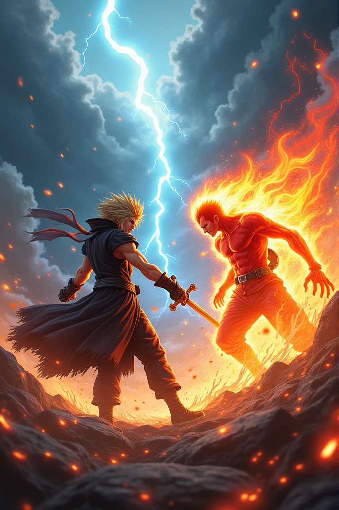 Cloud de final fantasy 7 et ace de one piece s'affrontant