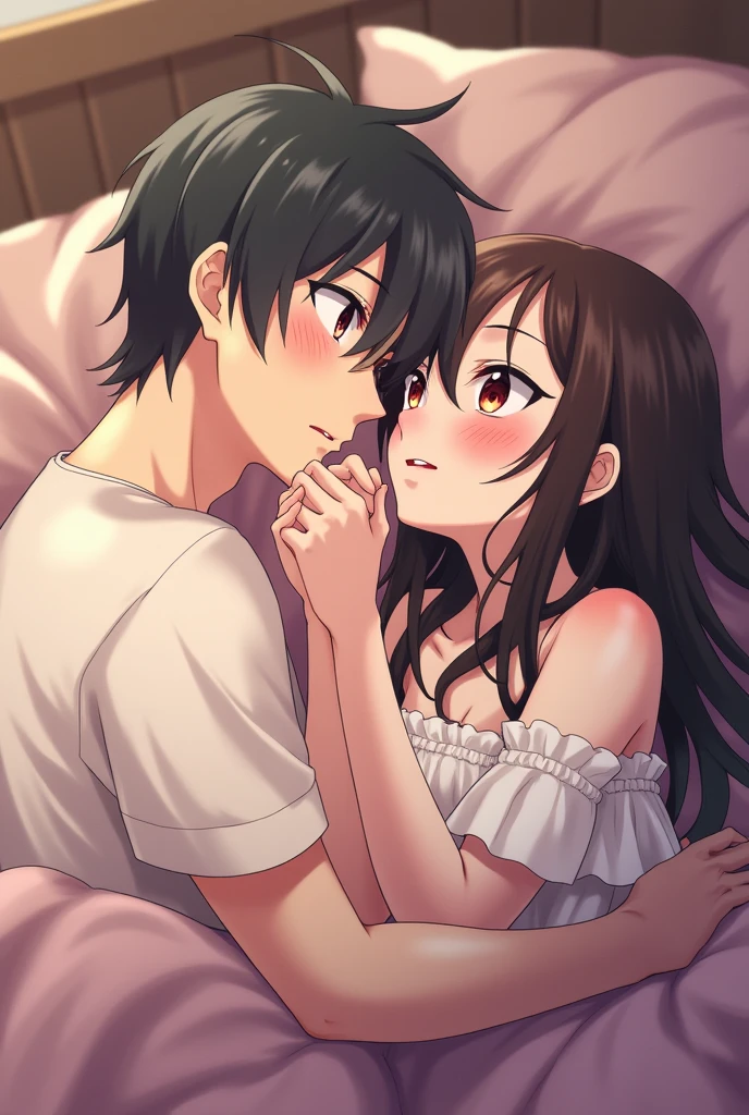 Anime girl and man having sex in bed