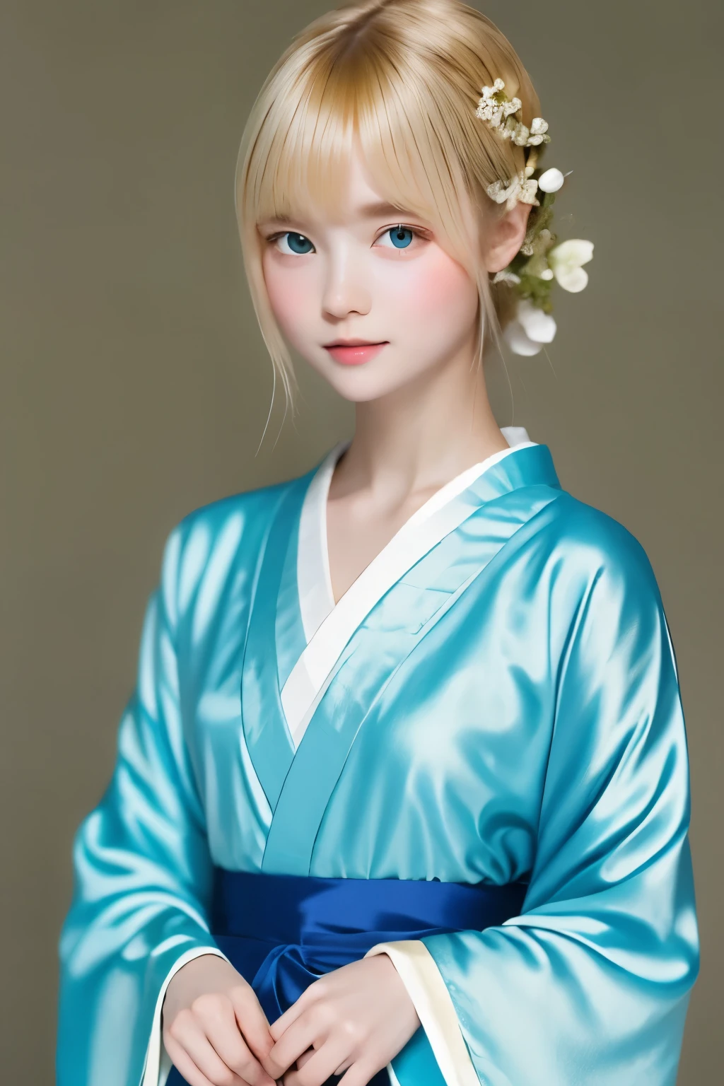 table top, highest quality, very delicate and beautiful girl,very delicate and beautiful, world masterpiece theater, Super detailed, very detailed, highest quality, very beautiful silky blonde,kimono,Japanese clothing,Kimono in muted colors,Natural color kimono, High resolution, very detailed,1 girl, highest quality, shape, looking at the viewer, material, canvas, Oil, genuineistic, Realist ,genuine,fantastic background,Otherworldly background,