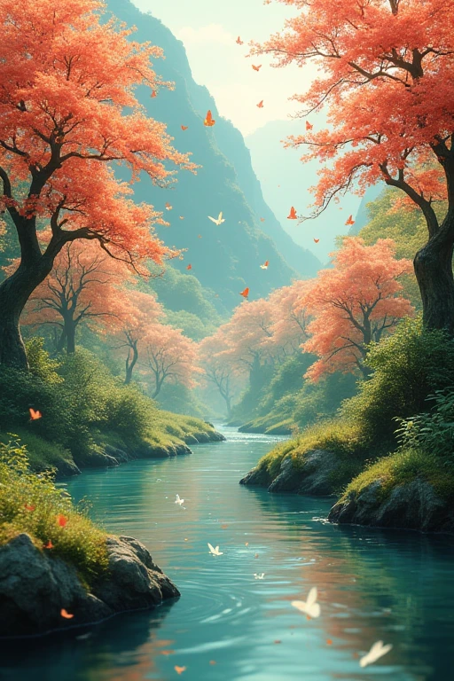 The green forest with thousands of apricot flowers welcomes spring. Joyful in the golden sunshine, flocks of white butterflies fly throughout the flower forest. Hesitantly, beside the stream, the water murmurs around me like thousands of musical notes. My heart is filled with sorrow, the flute beats and the song resonates. You are the Ma River. I am the Muong Hung Mountain, Carrying my boat upstream. ( ơ ) The wind takes you back to the mountain, please come back to the stream, wait for me, I'll be there, I'll make the village happy, you make the village happy, the forest of flowers and birds singing happily, the clear stream reflects your image and mine, together we live happily and peacefully with the mountains and forests, the country is peaceful and happy, we are like spring, you are the green forest, you are the deep stream, I am the forest tree ( ơ ) bridge across the stream When the spring sun comes, your forest reflects the stream of my water, the water flows around peacefully, many days and nights are deserted, the forest of flowers and birds sing joyfully, the clear stream reflects your reflection and mine, together we live happily and peacefully with the mountains and forests, a peaceful and happy country, we are like spring