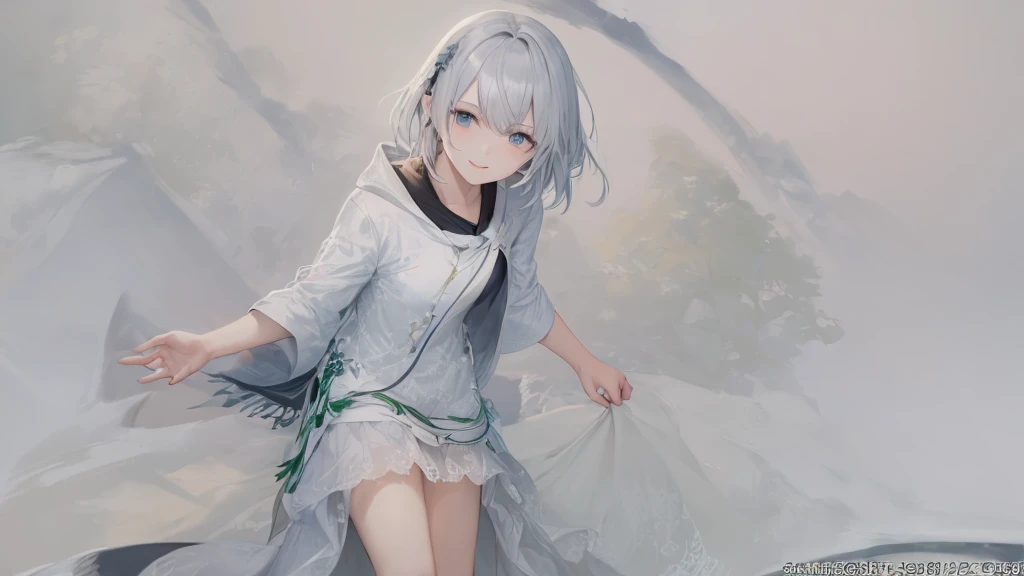 Ultra HD,Look at the viewers, Place your hands behind your back, and, 20-year-old, 非常にshort hair, Long bangs between the eyes, Pale blue eyes, Very detailed,(masterpiece、Highest quality),Gray Hair、Laughter、wonderful, Silver Hair, iris, short hair、 Fluttering Hair、Small face、明るいsmile、(Detailed face) ,Professional Lighting,wonderful風景,blue sky, sunlight,Looking down from above,Portraiture、Open your mouth、Flower Field、Her eyes were shining、Mysterious and enchanting atmosphere。With AI Painting、andてもshort hair, Long bangs between the eyes, Very detailed,(masterpiece、Highest quality)、alone、Gray Hair、Fantasy, Silver Hair, Fantasyな風景、smile、Open your mouth、short hair、short hair、hairpin、black eye、Grey Eyes、Beautiful Eyes、Black Shirt、White hoodie