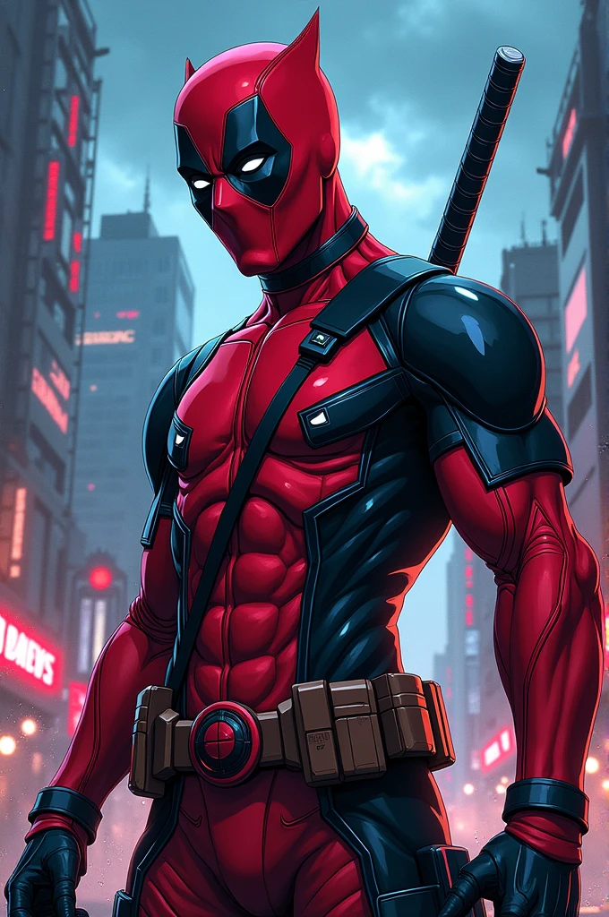 Make an image combining Deadpool with Venom in anime version 
