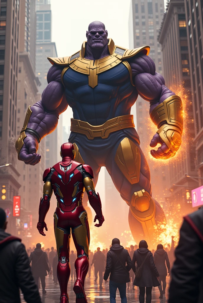 iron man fight thanos in public place