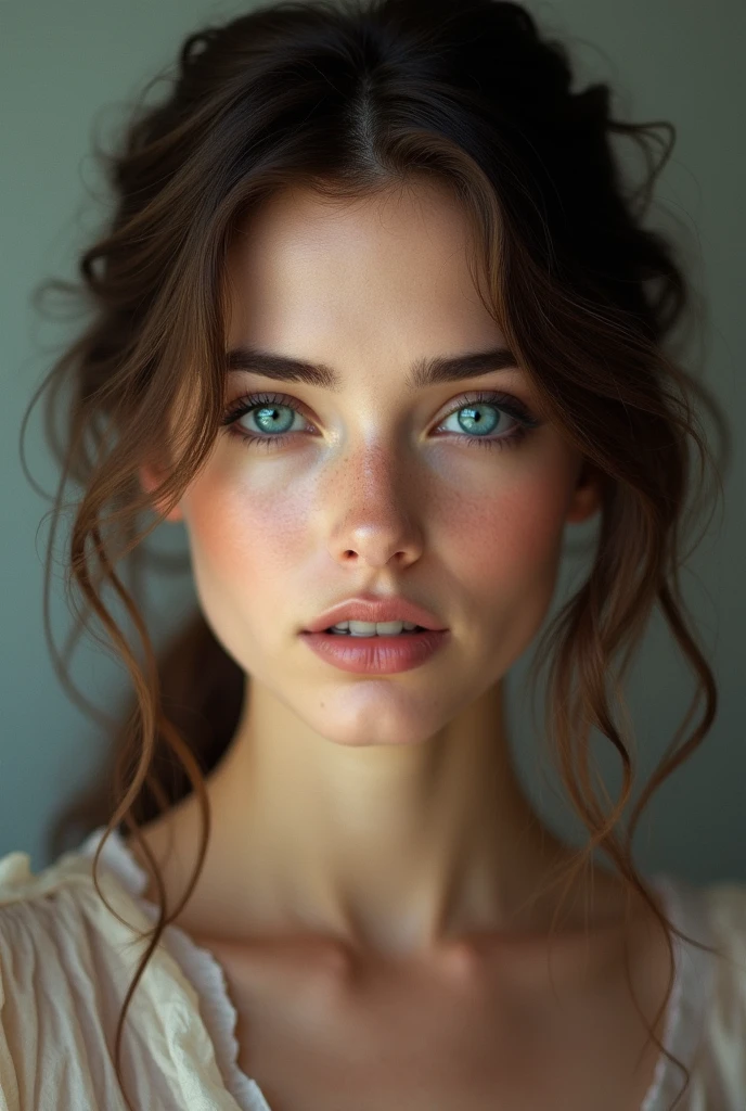 Brune yeux bleu face