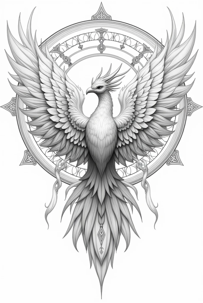 Colorless mandala style phoenix drawing 