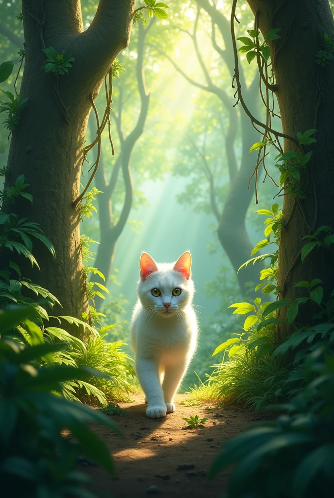 A white cat come in the jungle 