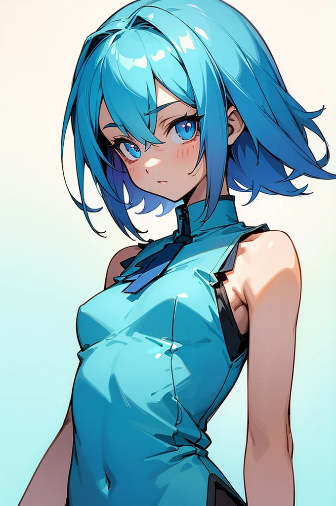 (Super detailed illustration), [Standing picture, upper body, close-up of girl:0.6], Slim body, Perfect body, Sleeveless shirt, Gradient background, Anime character, (Cute girl:1.1),