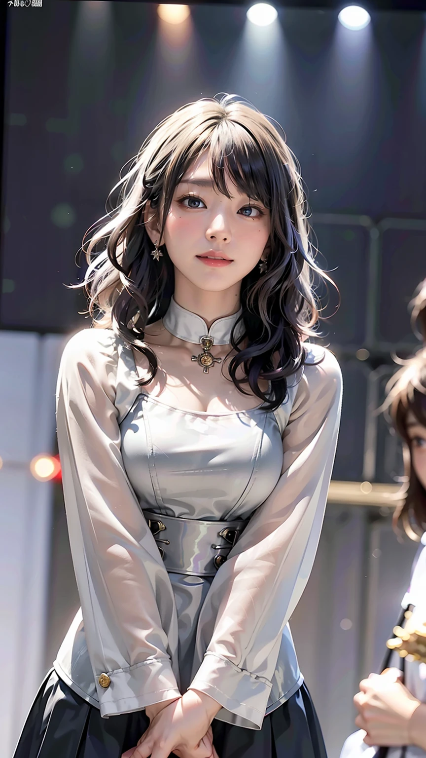 Realistic、masterpiece、Highest quality、Highest quality、Anatomically correct、(A woman standing with her legs apart、(Silver Hair、Hime cut, Wavy Hair, Medium Hair:1.2)、(Natural Makeup、Increase eyelashes、Deep orange blush:1.1)、(Staring at the audience、cheeks turn a little red:1.3)、(An elaborately decorated full-body suit of armor for a holy knight.:1.3)、Medieval European castle courtyard、A mysterious scene with light pouring down、(Blur the background:1.3)、(Subject seen from below:1.1)、Photo from thigh up