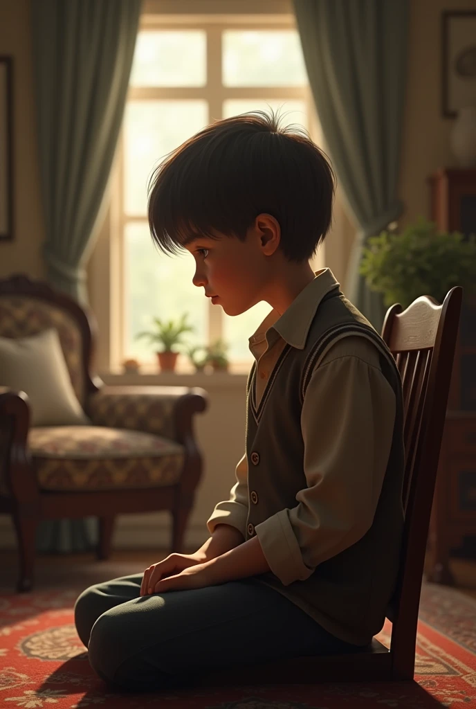 Son waiting in a room