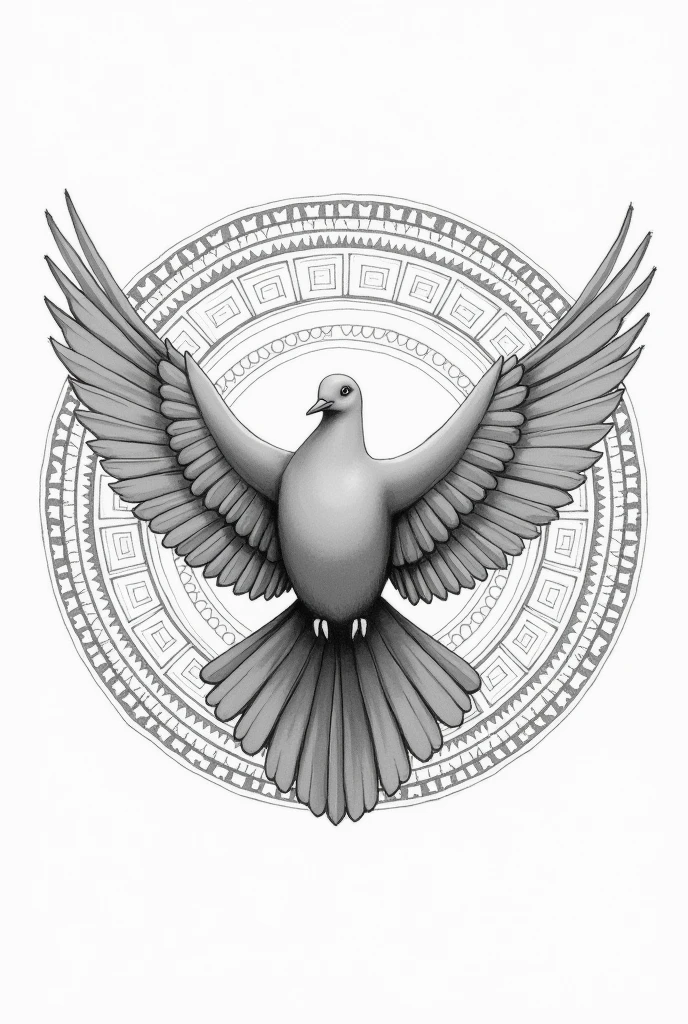 Colorless mandala style dove drawing
