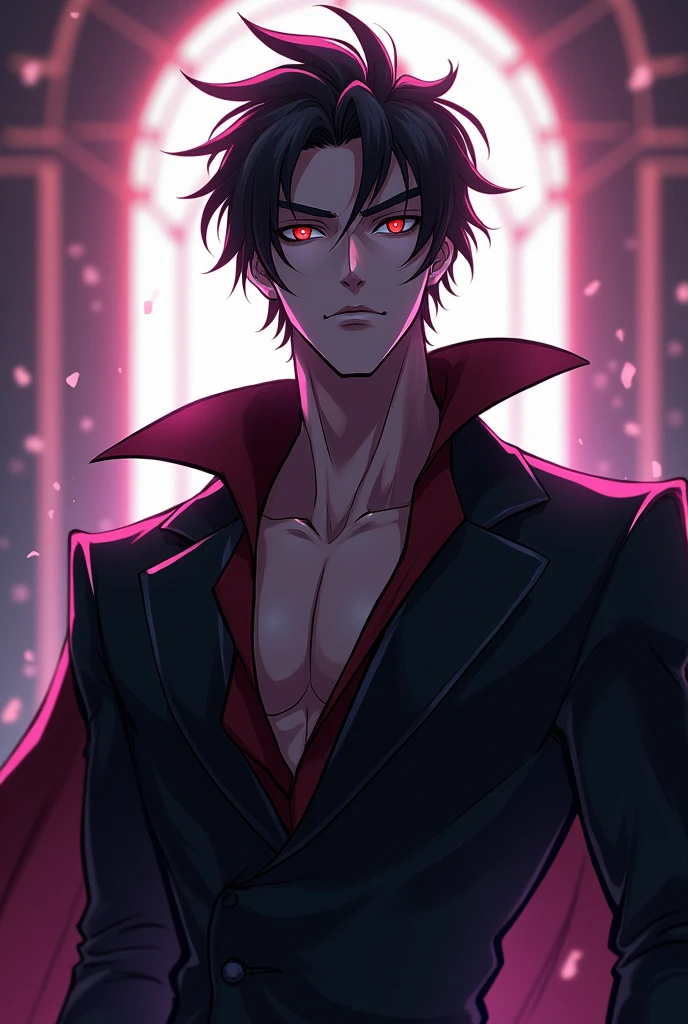 Create a male Oc in the Hazbin Hotel Heaven line, be cool and sexy.+Looks dangerous